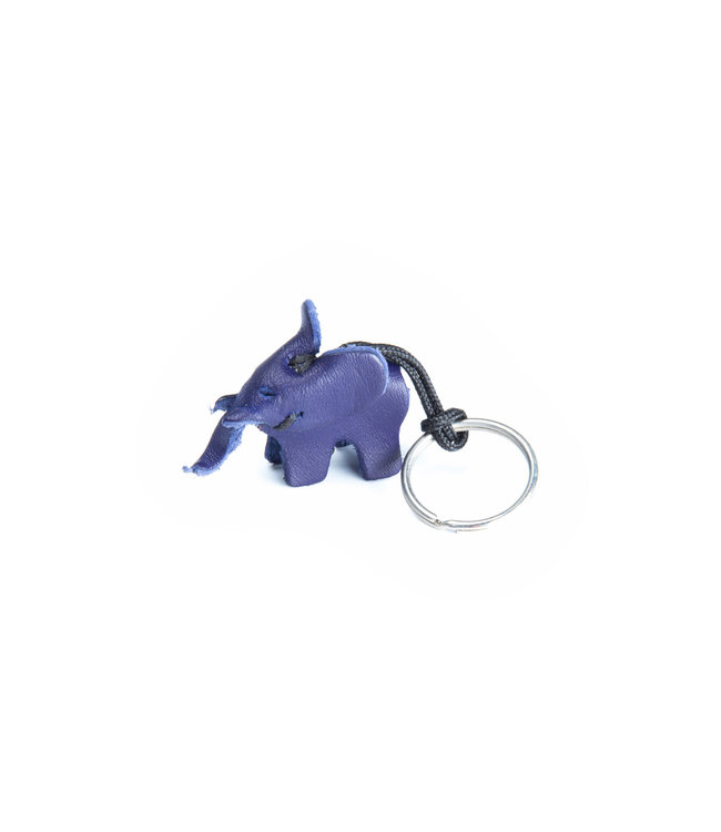 Leather key ring elephant,small - blue