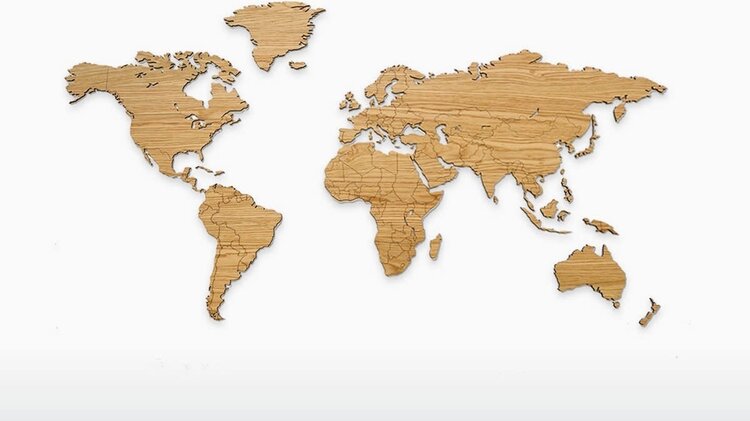 Wooden Amsterdam Wooden world map - oak