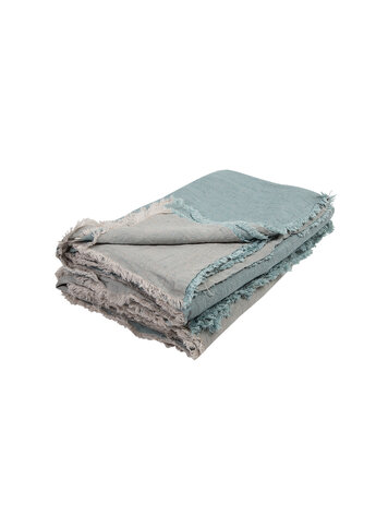 Maison de Vacances Plaid vice versa met franjes, lin lavé froissé - aqua/givré