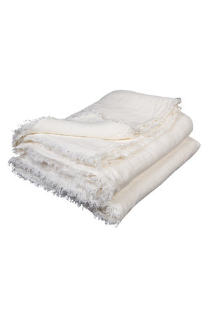 Maison de Vacances Throw vice versa fringed, crumpled washed linen - blanc/ecru