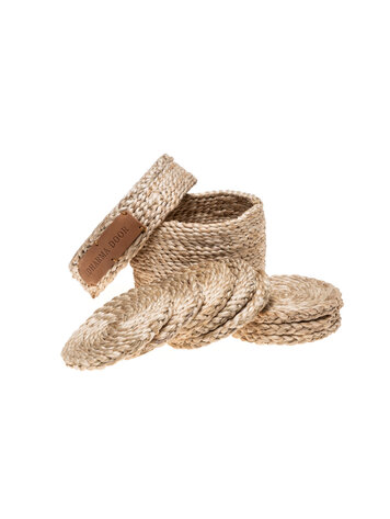The Dharma Door Round natural jute coasters x 8 ( in lidded basket)