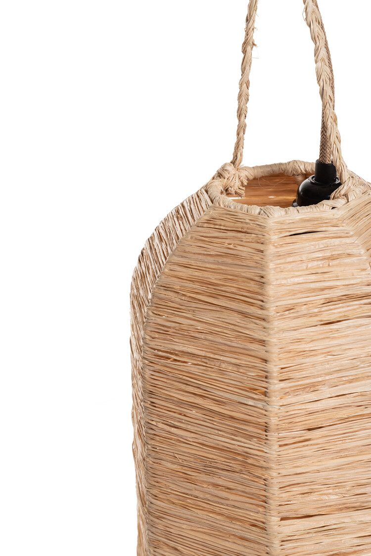 Raffia hanglamp tube met metalen structuur