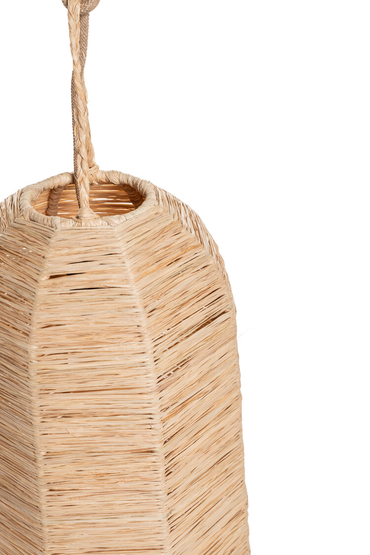 Raffia hanglamp tube met metalen structuur