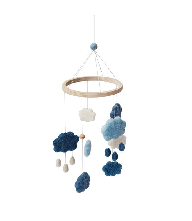 Felted baby mobile with clouds - denim blue
