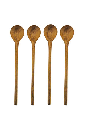 Fijne teak lepels medium, set van 4