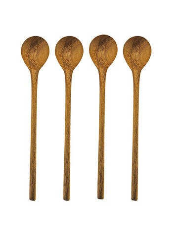 Teak thin spoons, medium set of 4