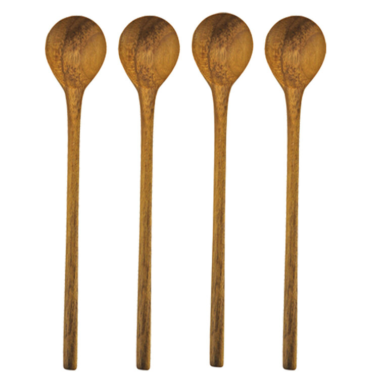 Fijne teak lepels medium, set van 4