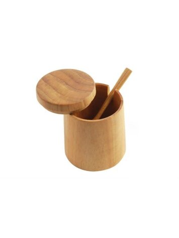 Teak round cellar with lid & spoon