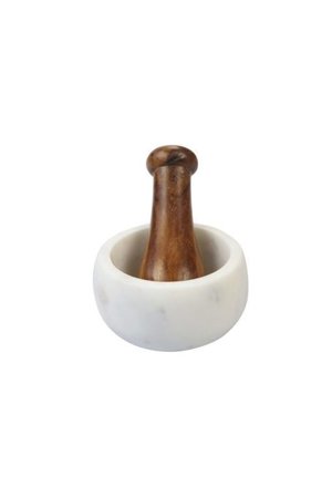 White marble mortar & wood pestle