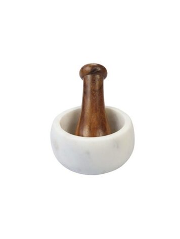 Witte marmeren vijzel met houten stamper