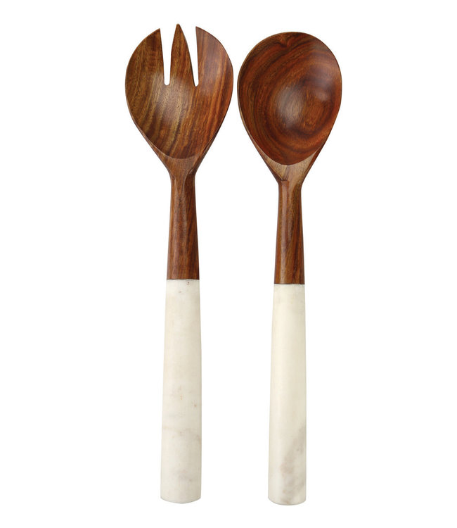 White marble & wood serving set