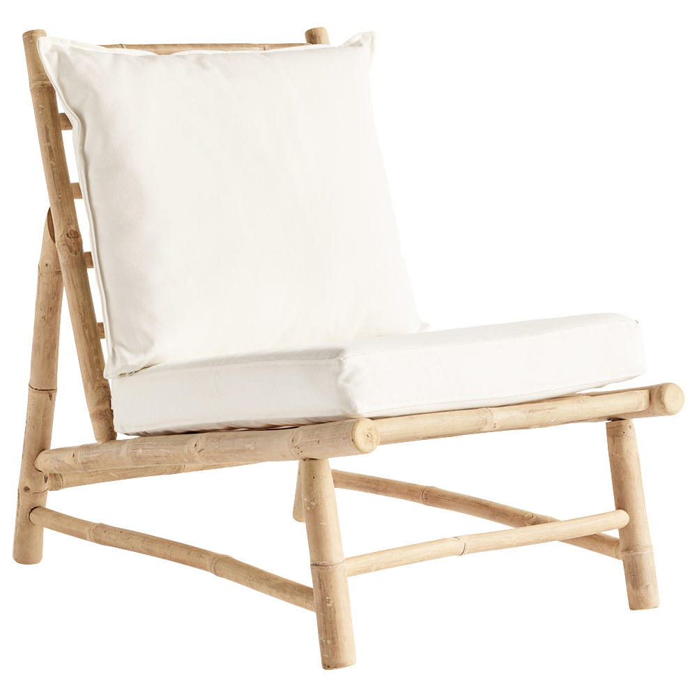 bamboo chair with white cushion