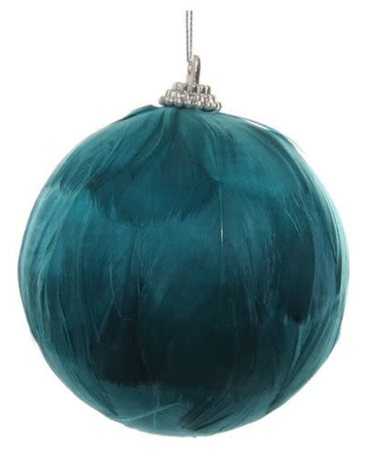 Kerstbal veren groen-blauw