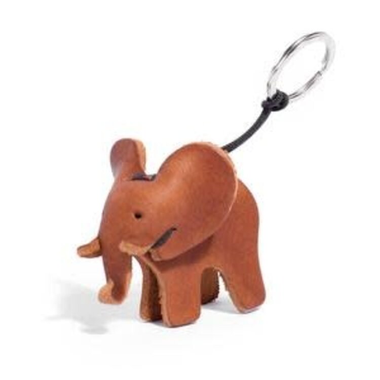 Leather key ring elephant-  brown
