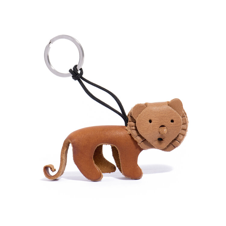 Leren sleutelhanger leeuw - bruin