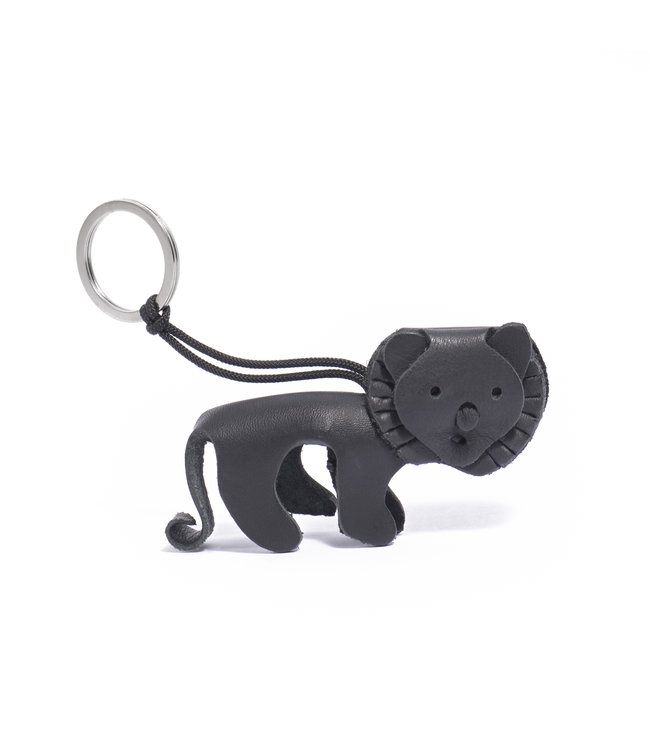 Leather key ring lion - black