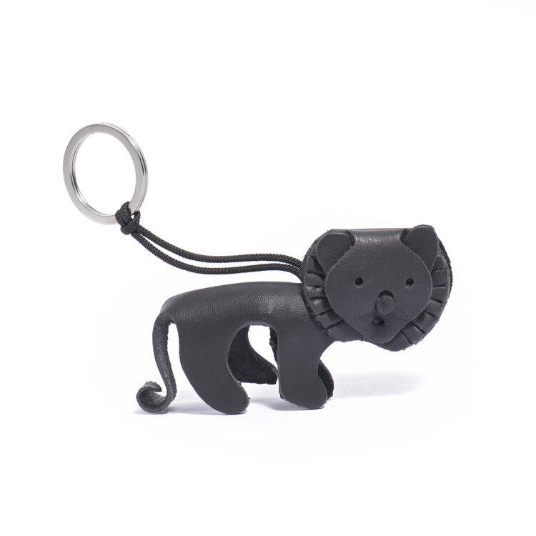 Leather key ring lion - black