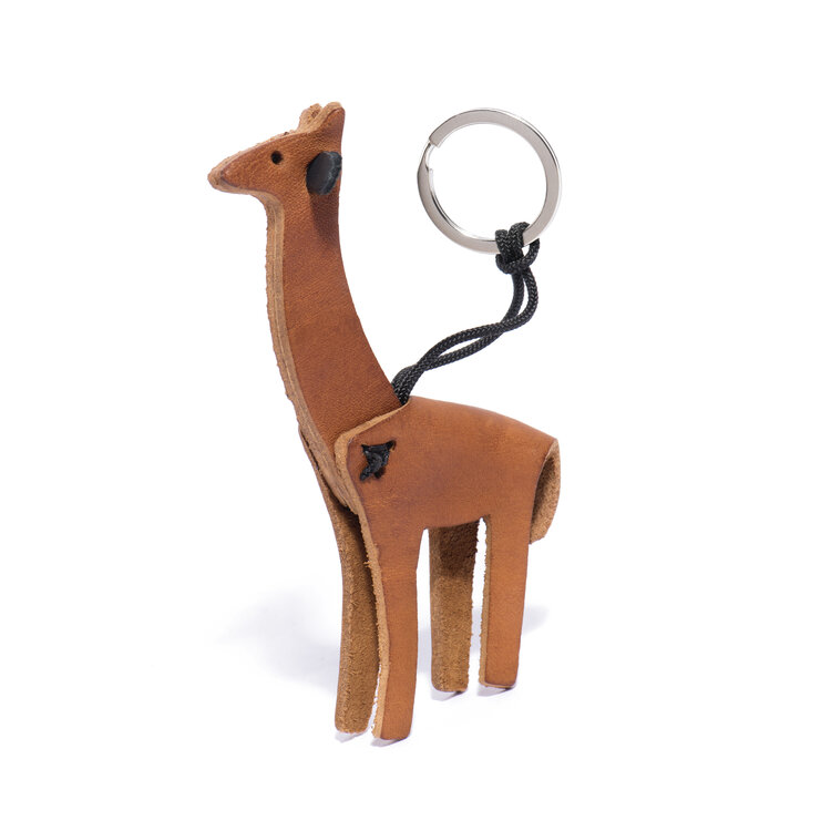 Leren sleutelhanger giraffe - bruin