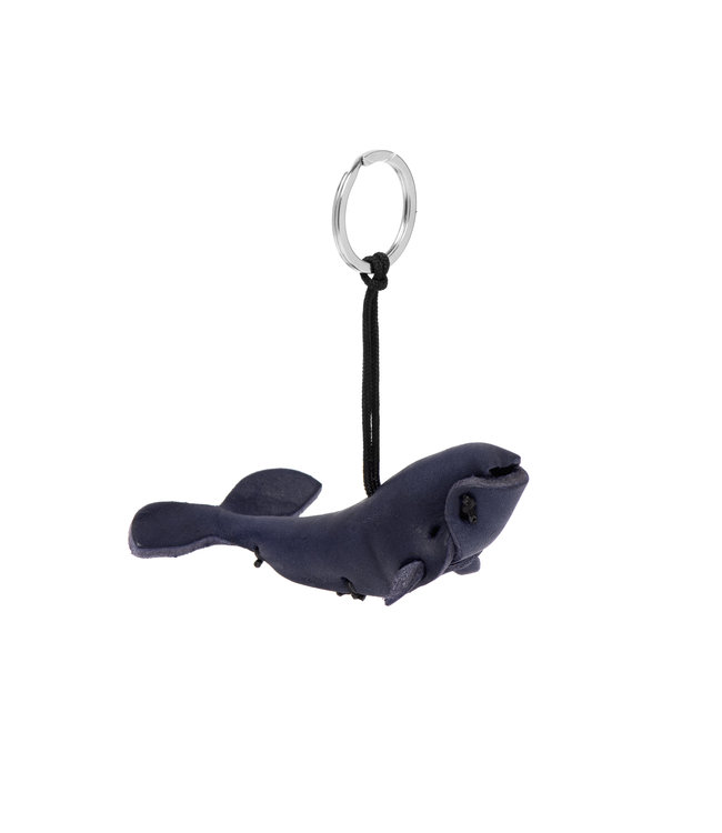 Leren sleutelhanger walvis - navy blue