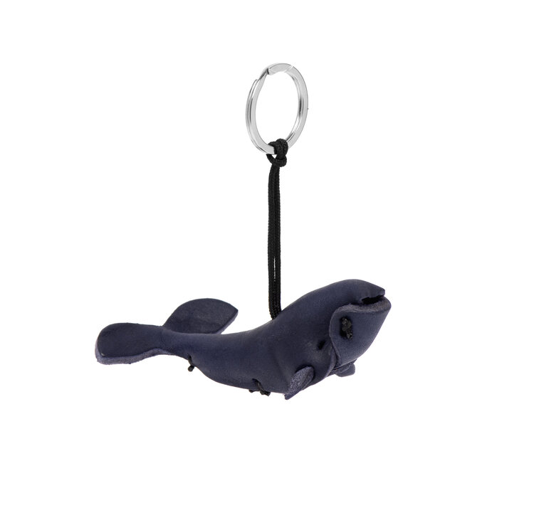 Leather key ring whale - navy blue