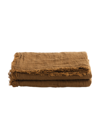Maison de Vacances Throw vice versa fringed, washed linen gauze - havane