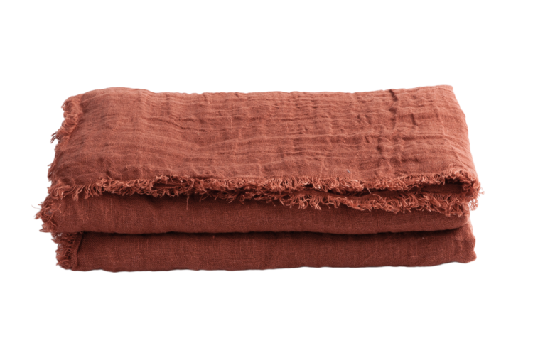 Maison de Vacances Plaid vice versa met franjes, gaze de lin lavé - argile