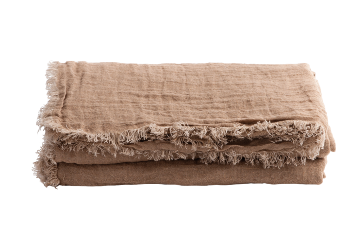 Maison de Vacances Throw vice versa fringed, washed linen gauze - latte