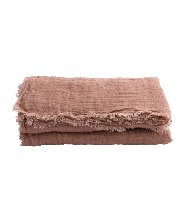 Maison de Vacances Throw vice versa fringed, washed linen gauze - bois de rose