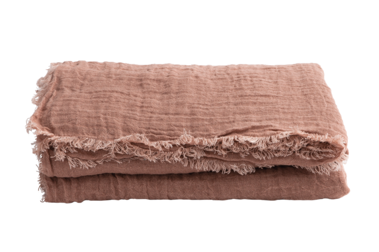 Maison de Vacances Throw vice versa fringed, washed linen gauze - bois de rose