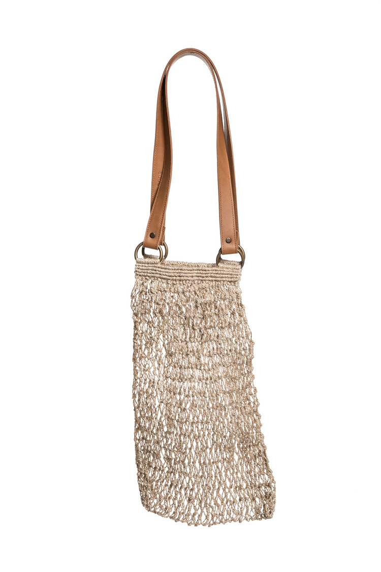 The Dharma Door Jute tas - naturel met leren handvaten