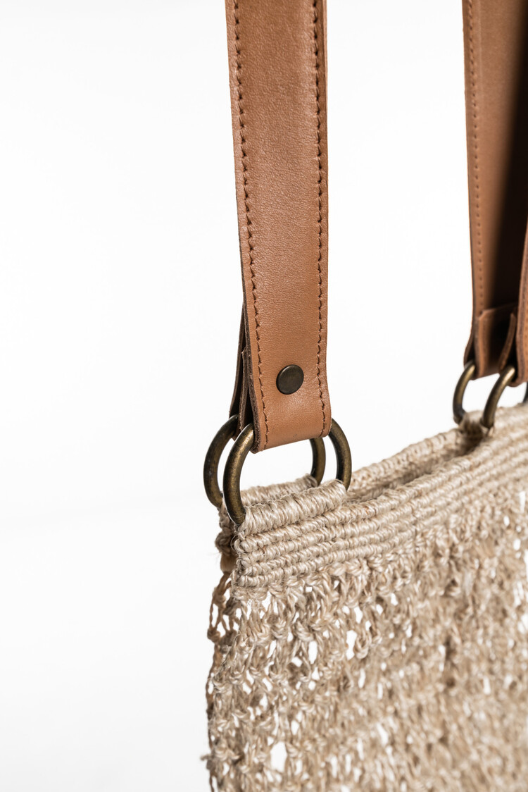 The Dharma Door Jute tas - naturel met leren handvaten