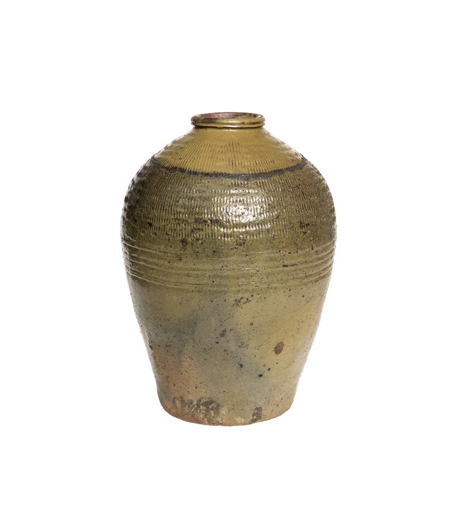 Antique brown/green wine storage jar #1 - °1900