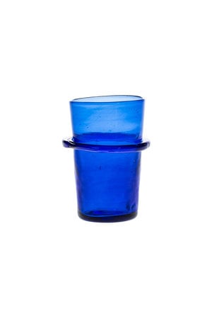 Mouth blown ringed glass - blue