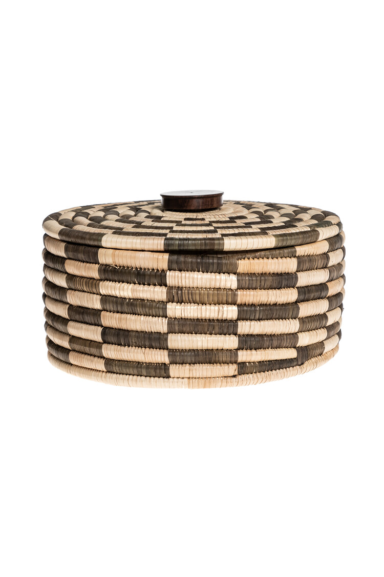 Palm cylinder storage basket with lid - pattern