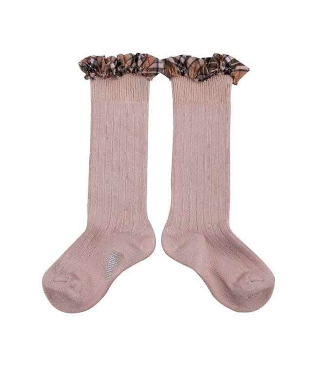 Arabelle - hoge sokken met detail - vieux rose