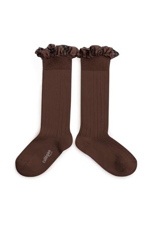 Collégien Arabelle - hoge sokken met detail - chocolat au lait