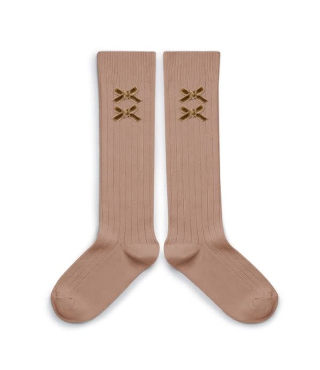 Hortense - high socks with velvet bow - petit taupe