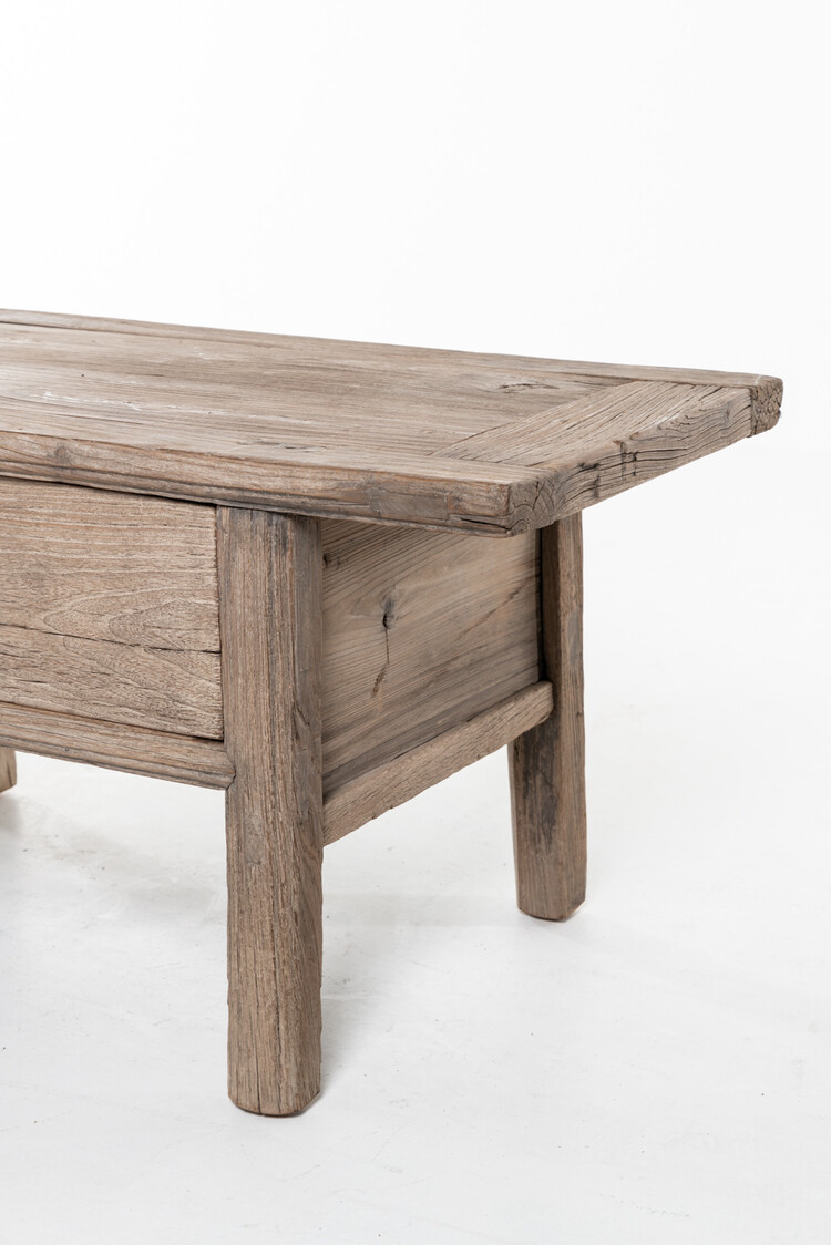 Low coffee table with 2 drawers, elm wood