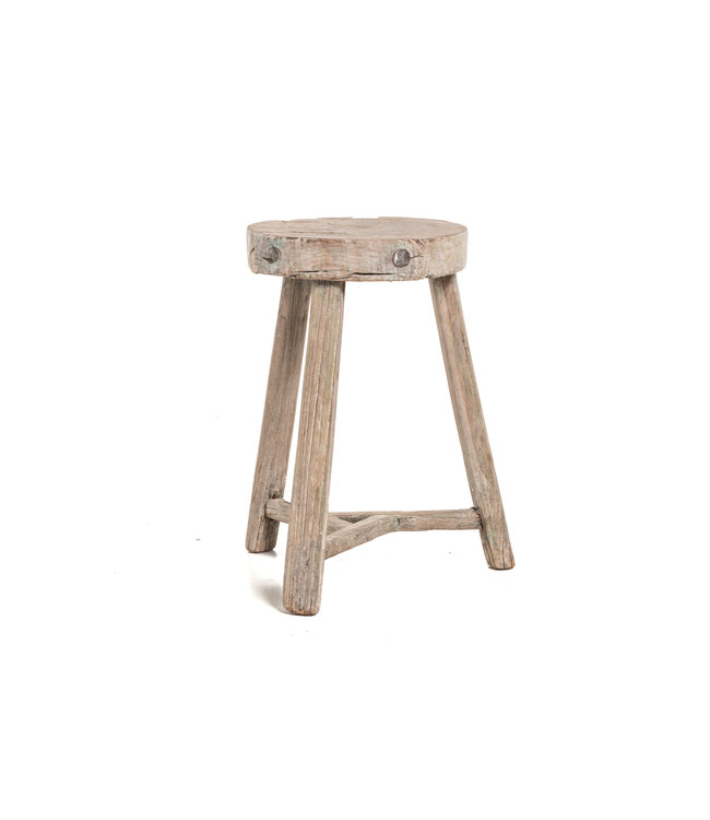Elm wood antique round stool #38