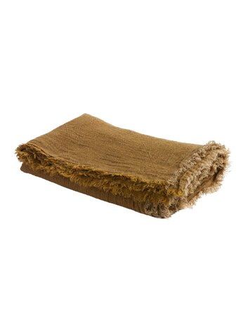 Maison de Vacances Throw vice versa fringed, washed linen crepon - havane