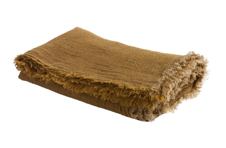 Maison de Vacances Plaid vice versa met franjes, crépon de lin lavé - havane