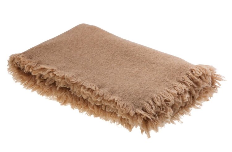 Maison de Vacances Plaid vice versa met franjes,  gewassen zuivere wol - terracotta