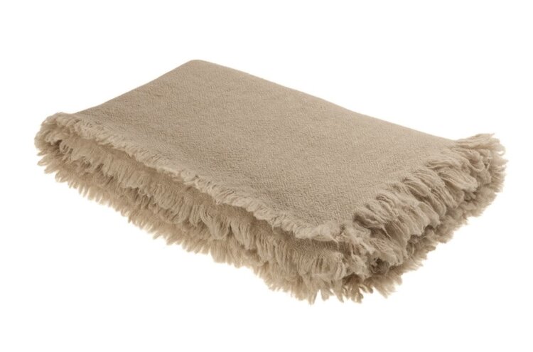 Maison de Vacances Plaid vice versa met franjes, gewassen zuivere wol - nude