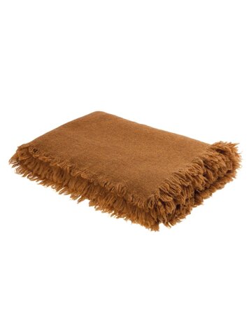Maison de Vacances Throw vice versa fringed, washed virgin wool - ambre