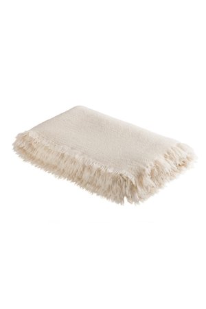 Maison de Vacances Throw vice versa fringed, washed virgin wool - ecru