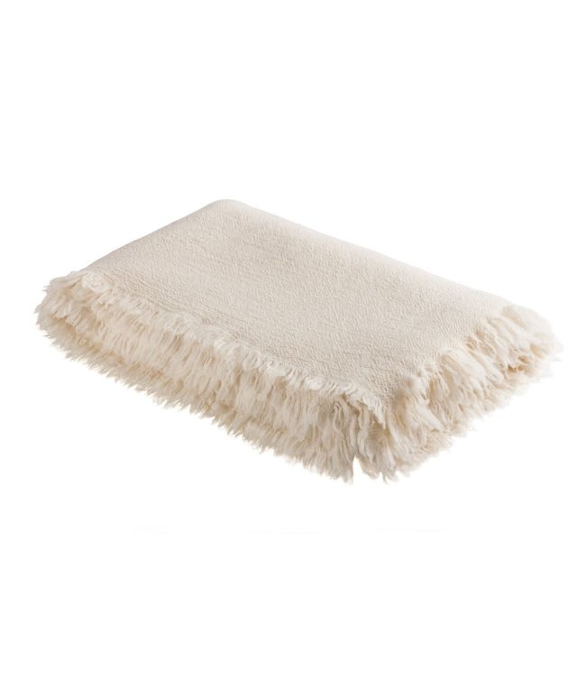 Throw vice versa fringed, washed virgin wool - ecru