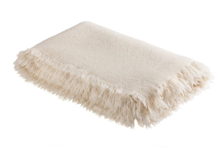 Maison de Vacances Throw vice versa fringed, washed virgin wool - ecru