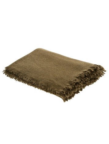 Maison de Vacances Throw vice versa fringed, washed virgin wool - bronze