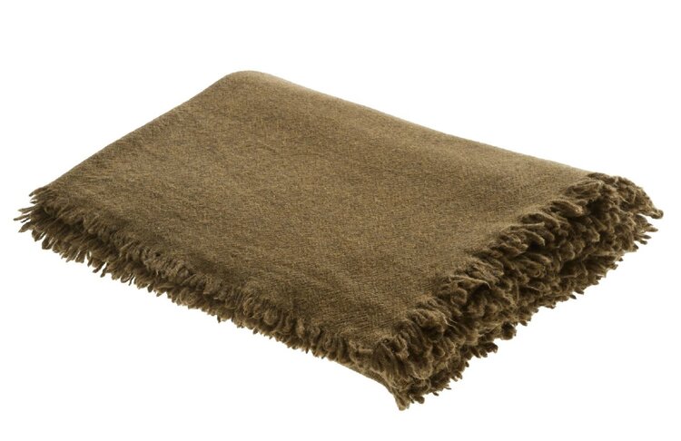 Maison de Vacances Plaid vice versa met franjes, gewassen zuivere wol - bronze