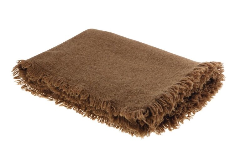 Maison de Vacances Throw vice versa fringed, washed virgin wool - havane